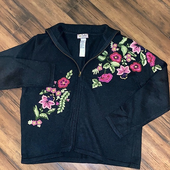 Vintage Tiara International Ramie Extended Collar Embroidered Floral Jacket - Picture 3 of 5